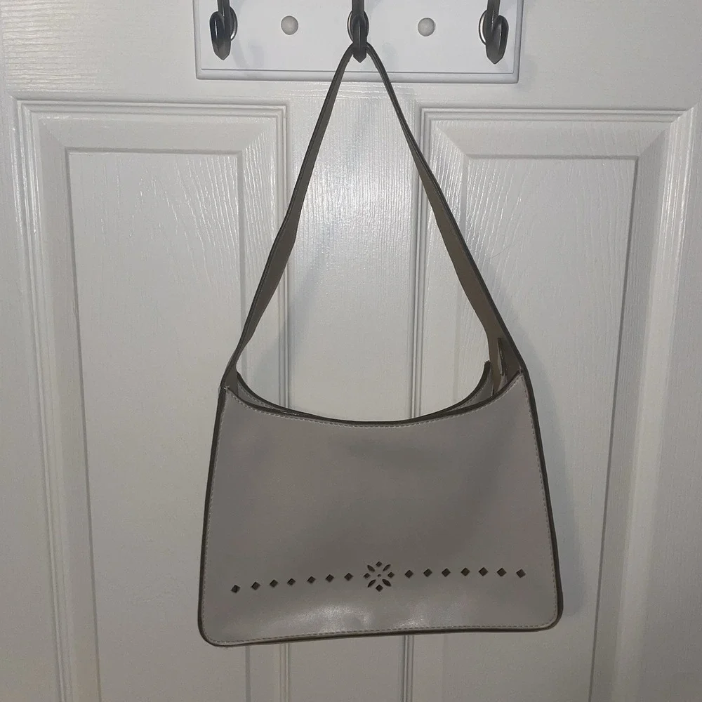 Mondani New York Ivory White Vegan Leather Laser Cut Hobo Bag Purse Shoulder Bag